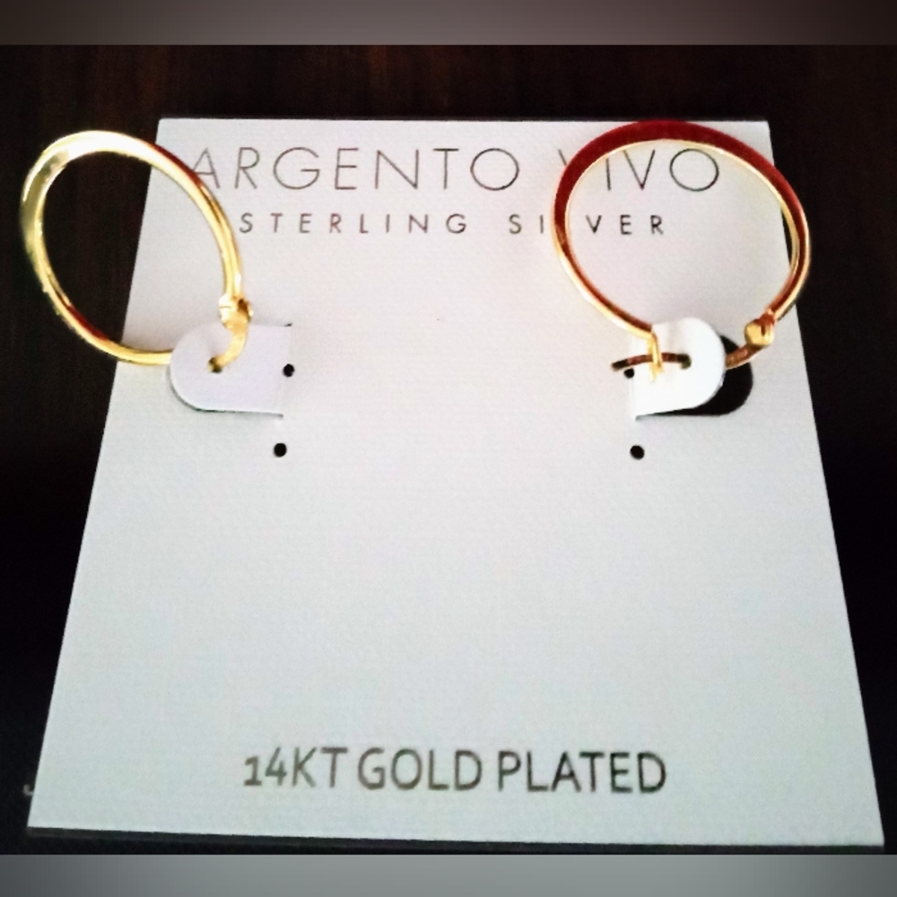 Earrings Sterling Silver 14K Gold Plated 'Argento Vivo' Hoops - Picture 7 of 10